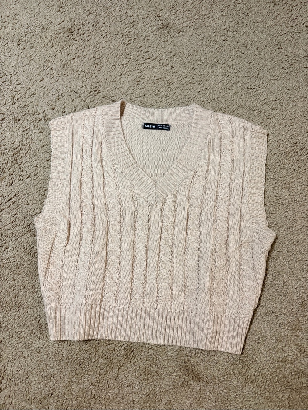 SHEIN Cream Cable Knit V-Neck Sweater Vest